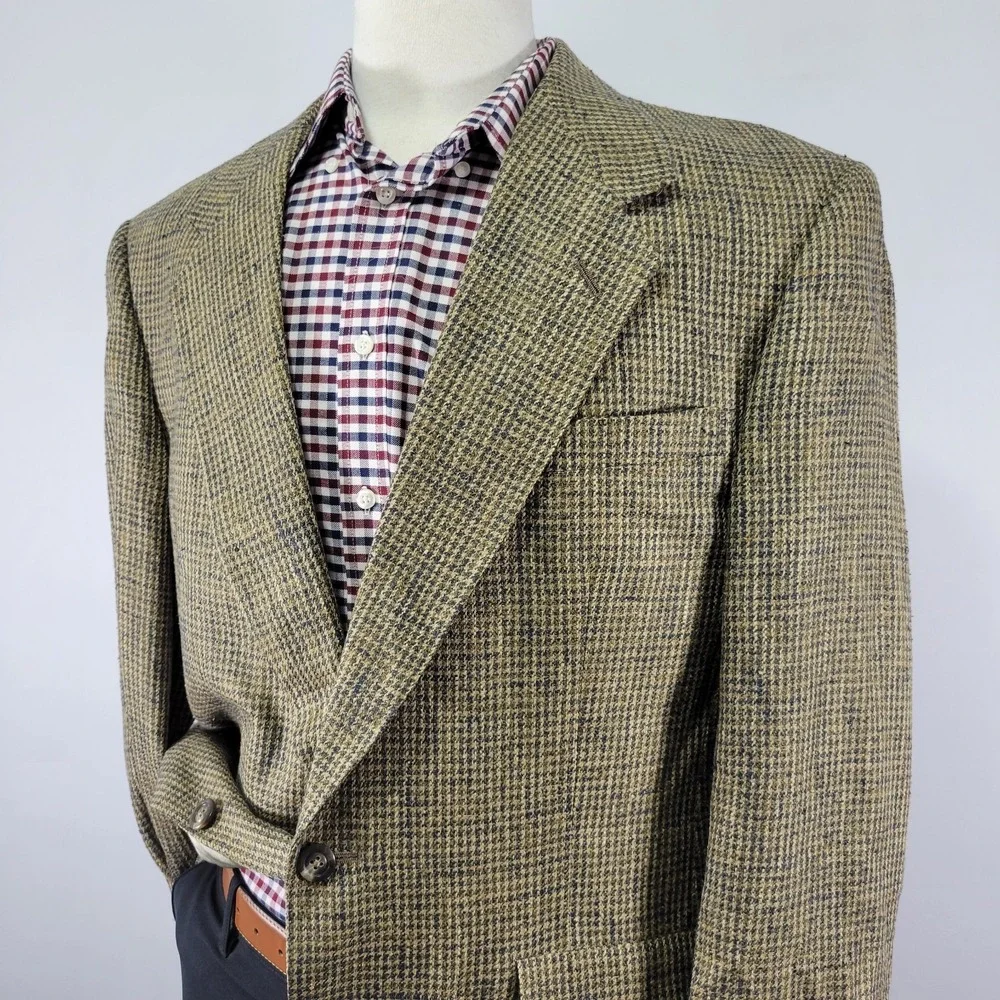 VTG‎ Hart Schaffner Marx Men's Sport Coat Blazer Two Button Houndstooth Silk 42R